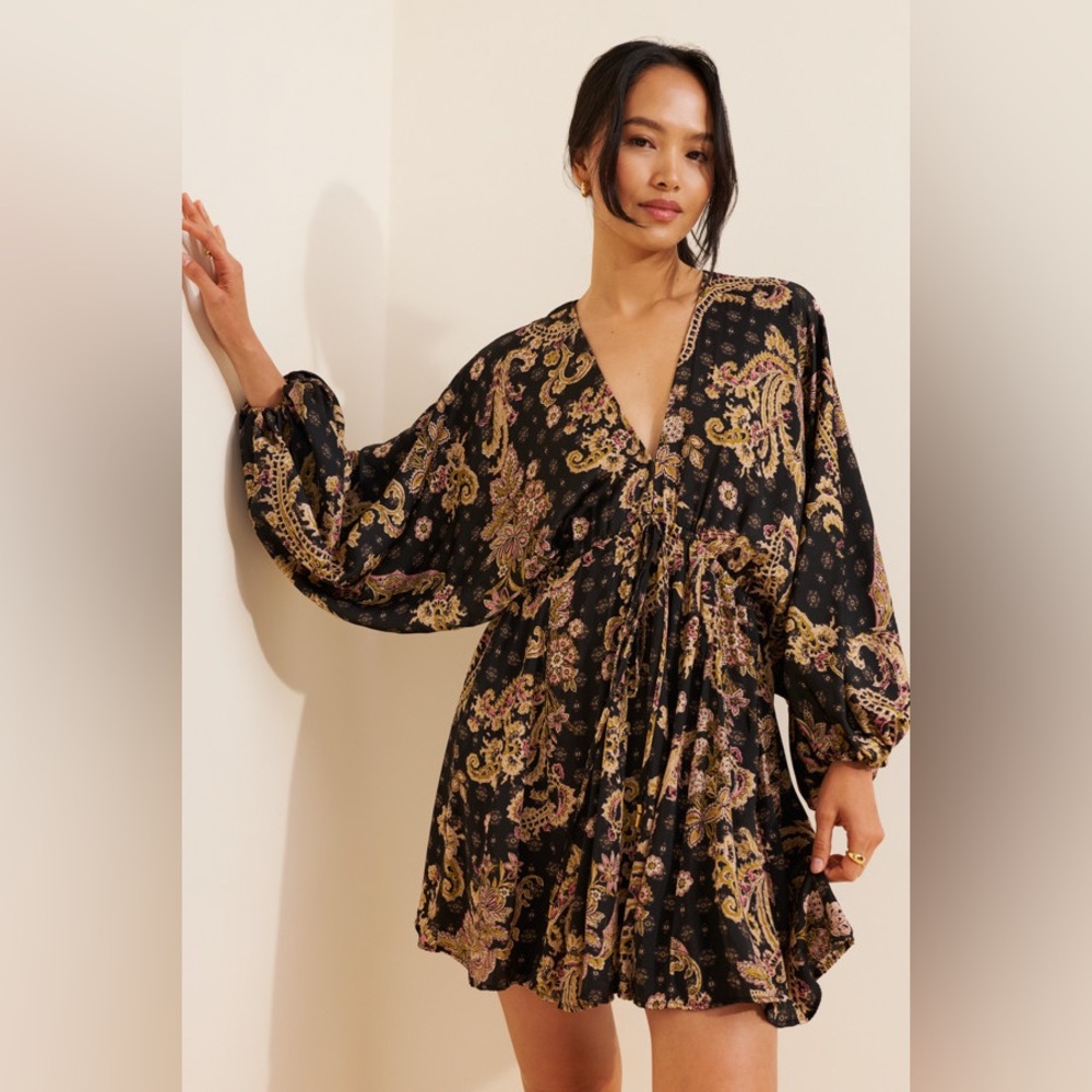 NWT Free People Arzel Mini Dress in Black Combo